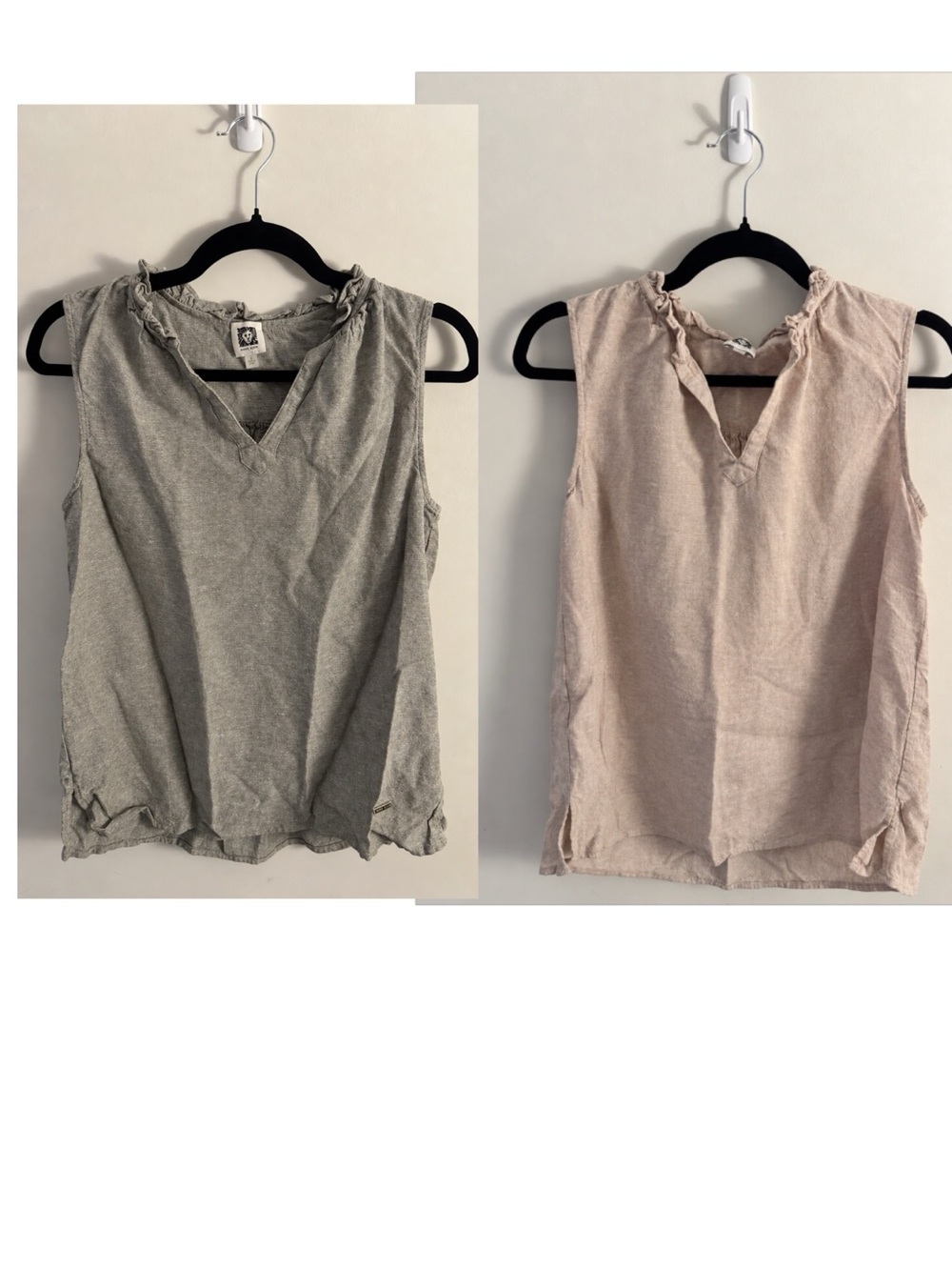 Anne Keli (2 tops) Ruffle V-Neck Top - Greyish Greem and Oat